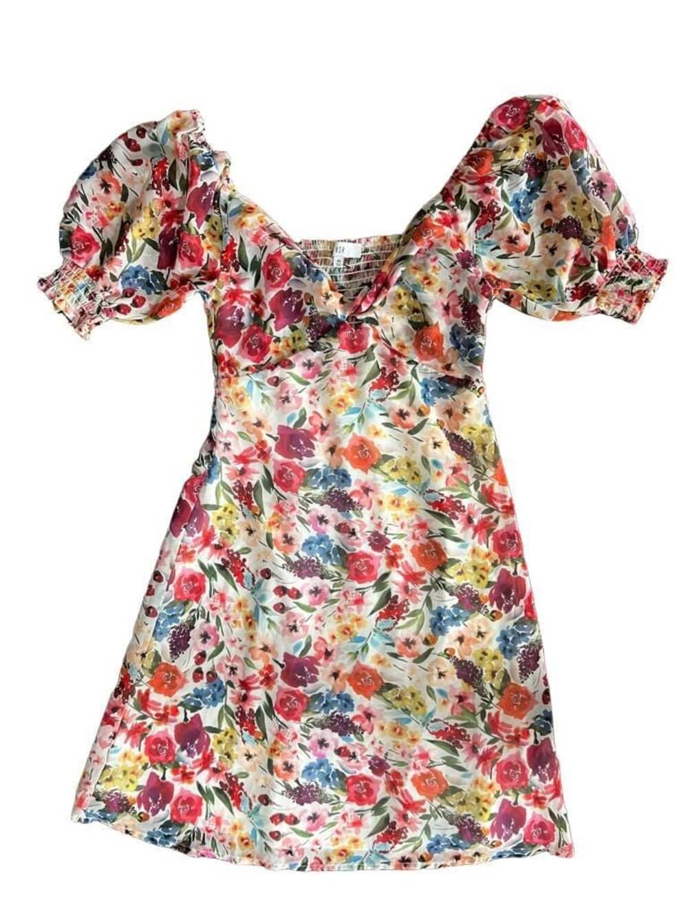 Nordstrom NSR White Multicolor Floral Print Ruffled Dress